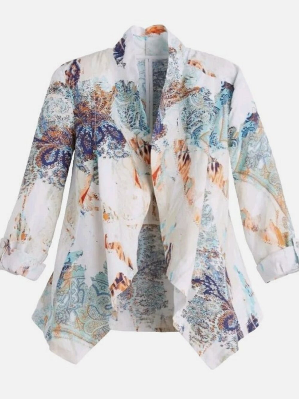 Chico's Linen Flowy Open Cardigan Art to Wear Boho Chic Lagenlook Coastal Comfy